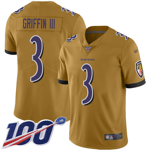 Baltimore Ravens Limited Gold Men Robert Griffin III Jersey NFL Football #3 100th Season Inverted Legend